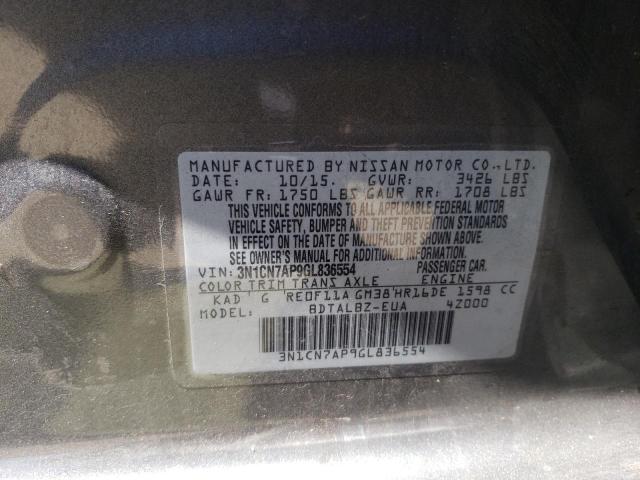 NISSAN VERSA S 2016 with VIN 3N1CN7AP9GL836554 - Photo from auction