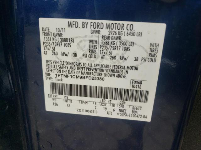 Photo 10 from auction – 2011 FORD F150 with VIN 1FTMF1CM9BFD25380