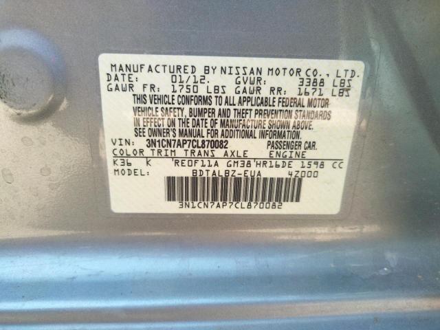 Photo 10 from auction – 2012 NISSAN VERSA S with VIN 3N1CN7AP7CL870082