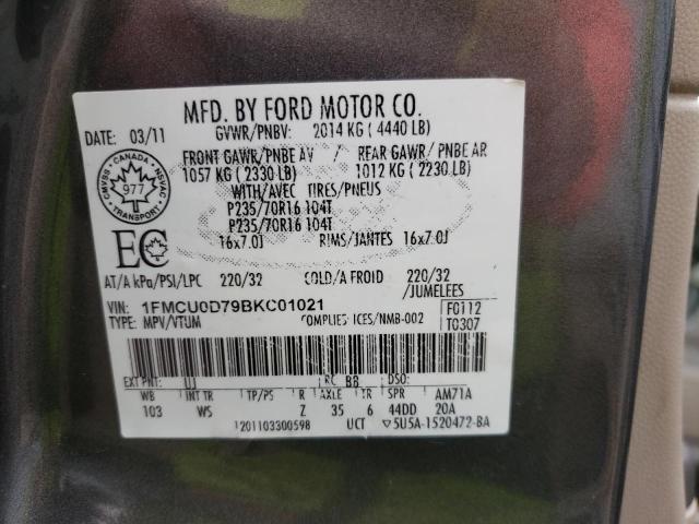 Photo 10 from auction – 2011 FORD ESCAPE XLT with VIN 1FMCU0D79BKC01021