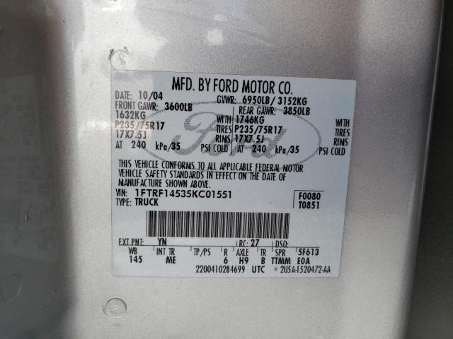 Foto 10 de la subasta – 2005 FORD F150 con VIN 1FTRF14535KC01551