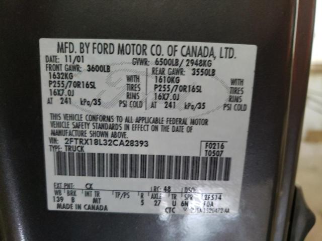 Photo 10 from auction – 2002 FORD F150 with VIN 2FTRX18L32CA28393