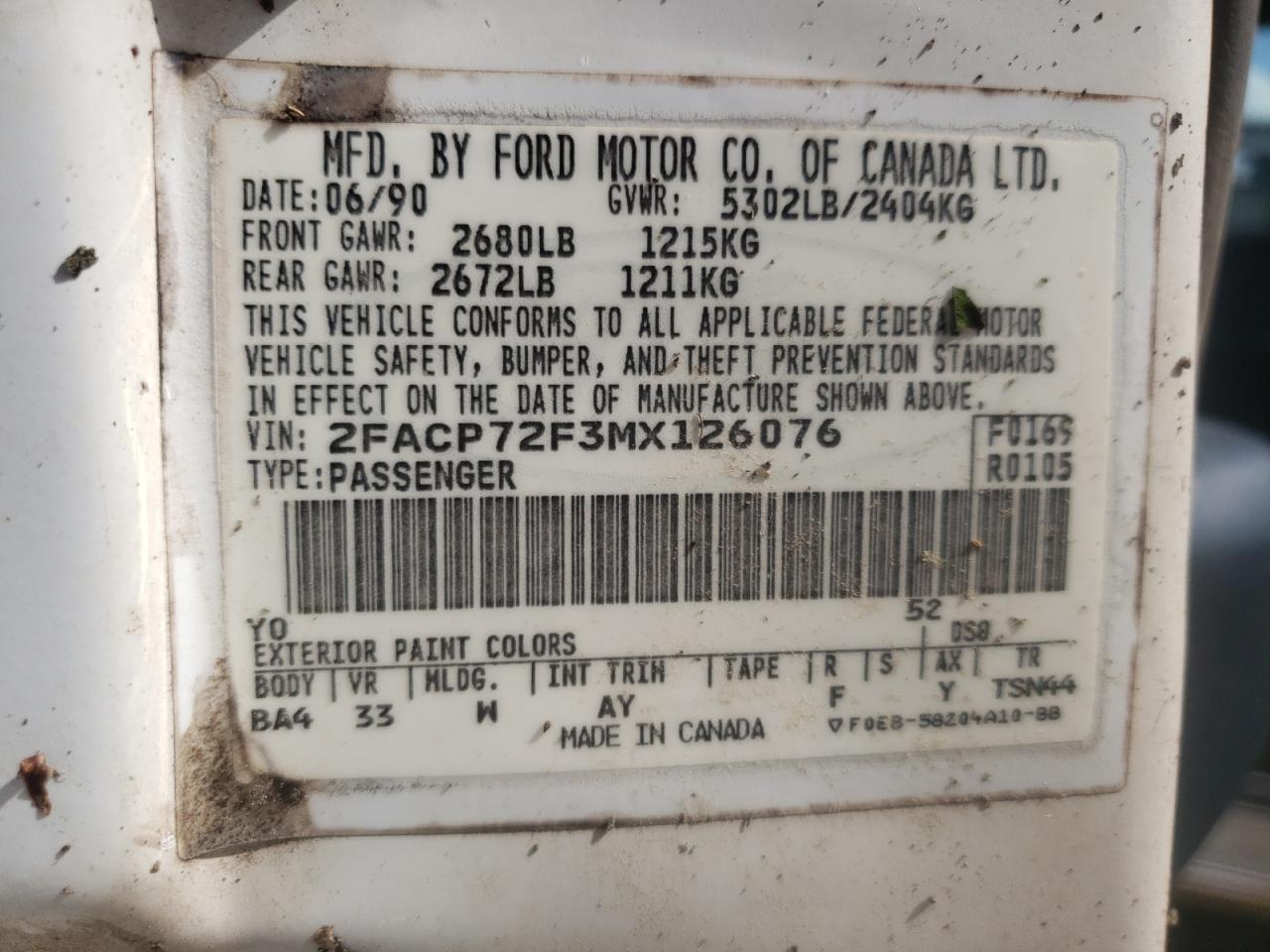 Photo 10 from auction – 1991 FORD CROWN VICT with VIN 2FACP72F3MX126076