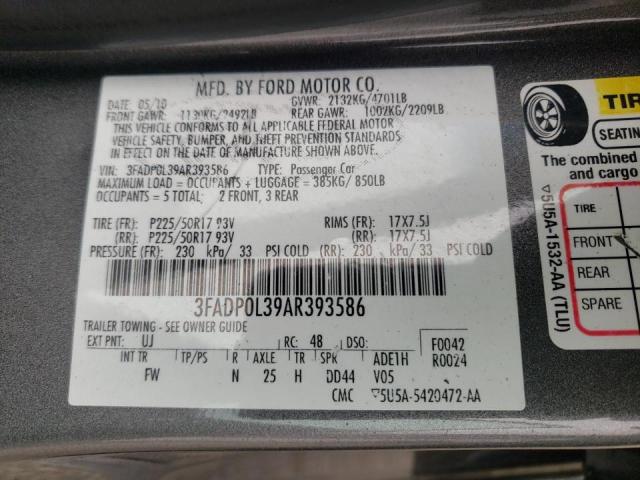 Photo 10 from auction – 2010 FORD FUSION with VIN 3FADP0L39AR393586