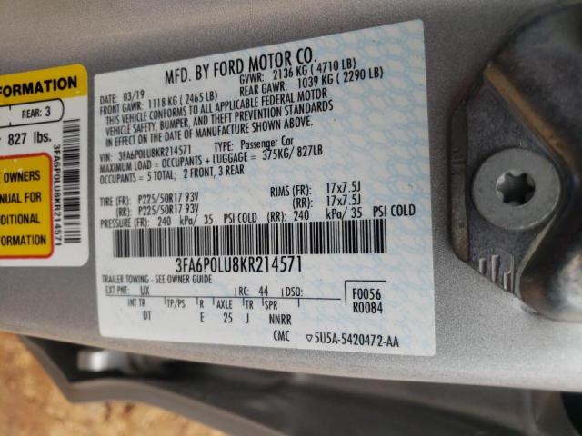 Photo 10 from auction – 2019 FORD FUSION SE with VIN 3FA6P0LU8KR214571