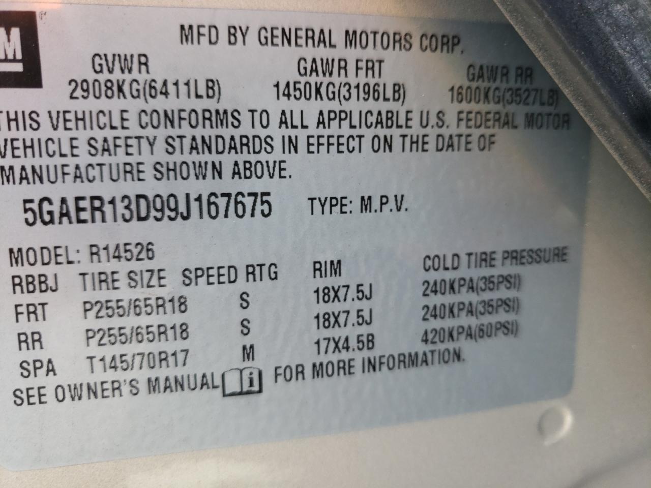 Photo 10 from auction – 2009 BUICK ENCLAVE CX with VIN 5GAER13D99J167675