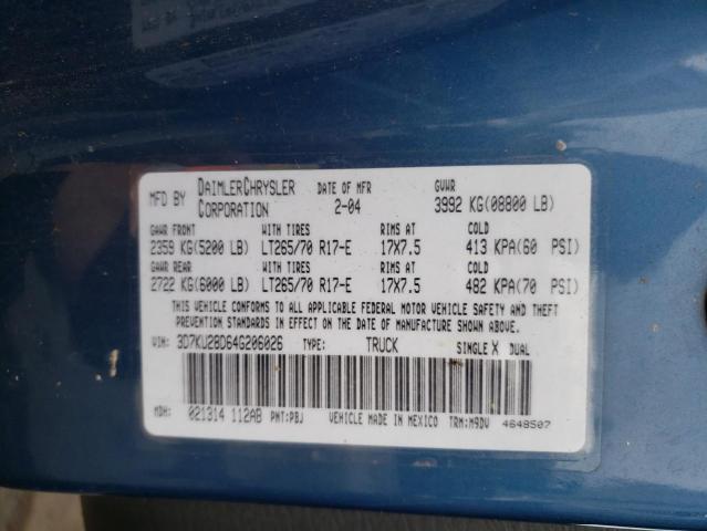 Photo 10 from auction – 2004 DODGE RAM 2500 S with VIN 3D7KU28D64G206026