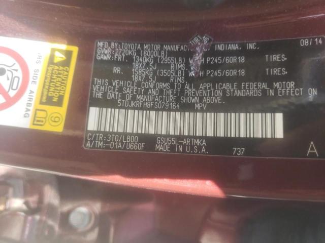 Photo 10 from auction – 2015 TOYOTA HIGHLANDER with VIN 5TDJKRFH8FS079164