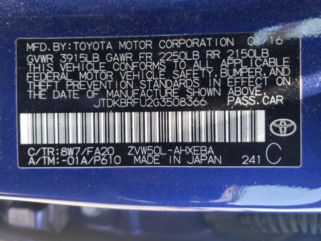 Photo 10 from auction – 2016 TOYOTA PRIUS with VIN JTDKBRFU2G3508366