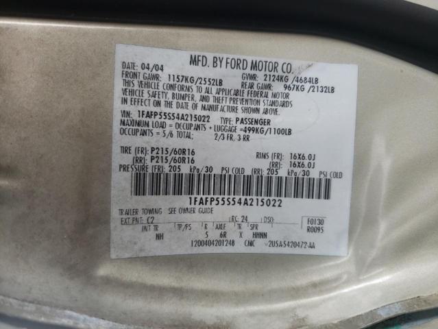Photo 10 from auction – 2004 FORD TAURUS SES with VIN 1FAFP55S54A215022