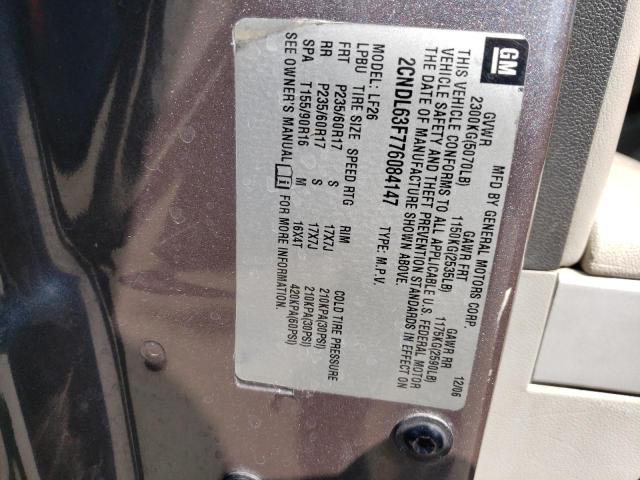 Photo 10 from auction – 2007 CHEVROLET EQUINOX LT with VIN 2CNDL63F776084147