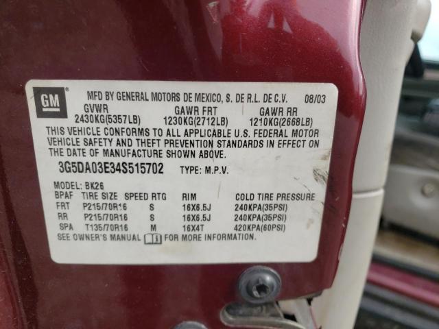 Photo 10 from auction – 2004 BUICK RENDEZVOUS with VIN 3G5DA03E34S515702