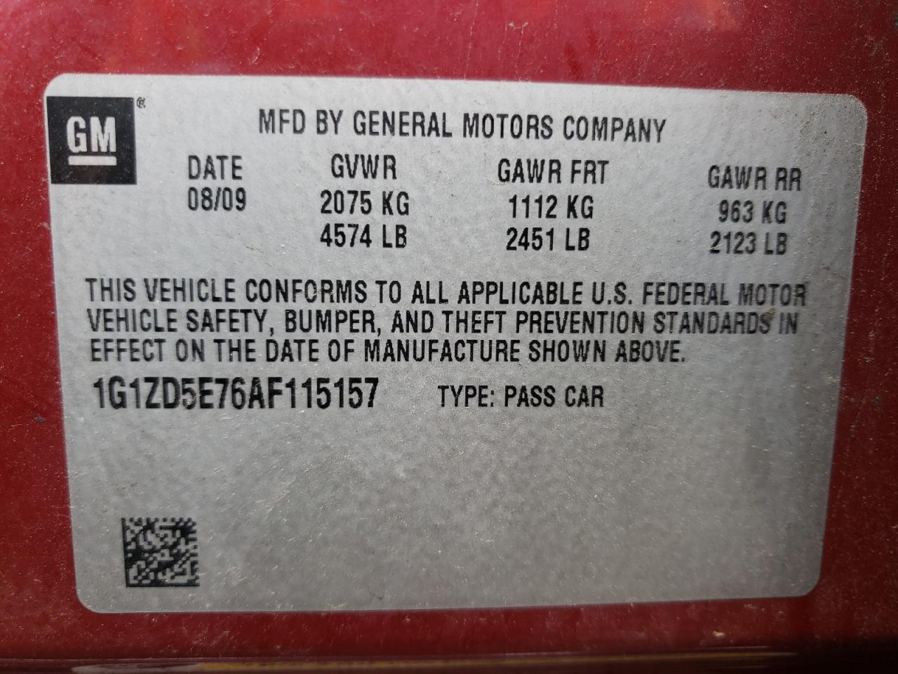 Photo 10 from auction – 2010 CHEVROLET MALIBU 2LT with VIN 1G1ZD5E76AF115157