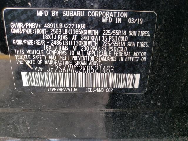 Photo 10 from auction – 2019 SUBARU FORESTER T with VIN JF2SKAWC2KH521463