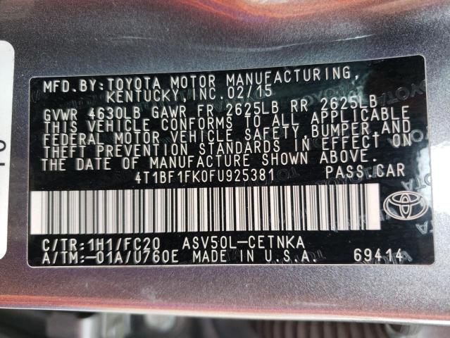Photo 10 from auction – 2015 TOYOTA CAMRY LE with VIN 4T1BF1FK0FU925381