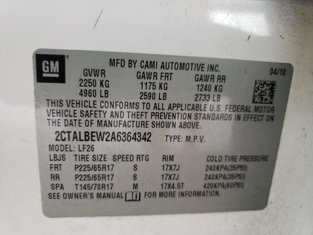 Photo 10 from auction – 2010 GMC TERRAIN SL with VIN 2CTALBEW2A6364342