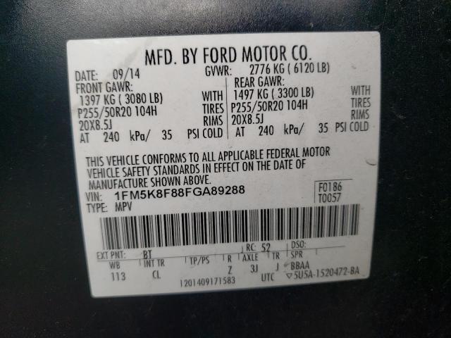 Photo 10 from auction – 2015 FORD EXPLORER L with VIN 1FM5K8F88FGA89288