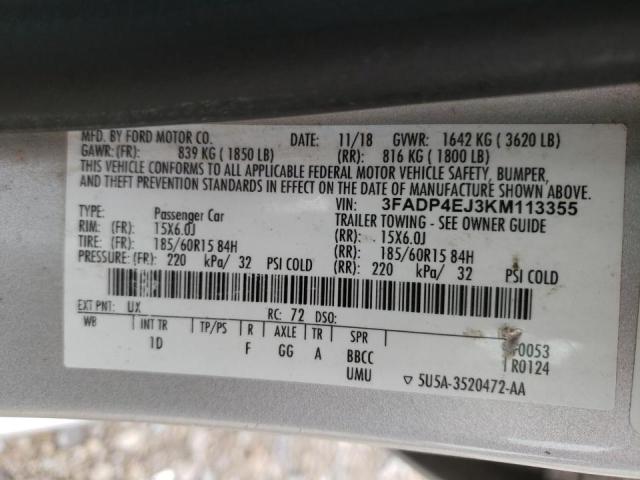 Photo 10 from auction – 2019 FORD FIESTA SE with VIN 3FADP4EJ3KM113355