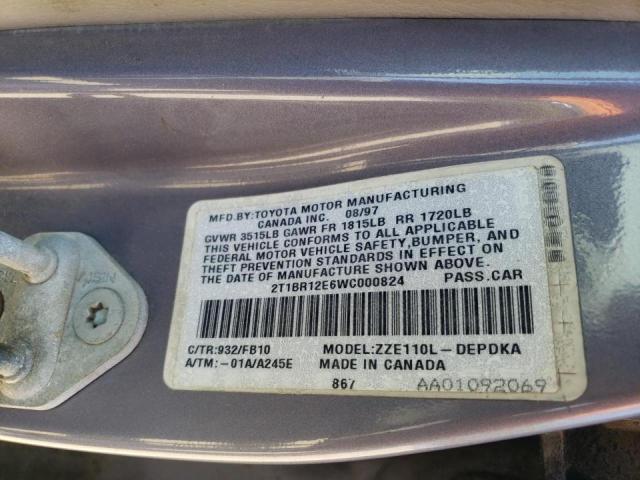 Photo 10 from auction – 1998 TOYOTA COROLLA VE with VIN 2T1BR12E6WC000824