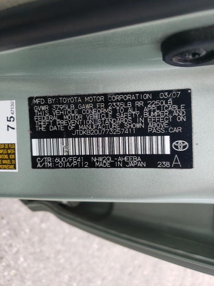 Photo 10 from auction – 2007 TOYOTA PRIUS with VIN JTDKB20U773257411