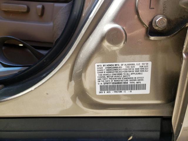 Photo 10 from auction – 2008 HONDA PILOT EXL with VIN 5FNYF18568B051894