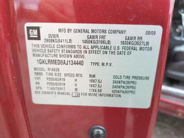 Photo 10 from auction – 2010 GMC ACADIA SLT with VIN 1GKLRMED8AJ134440