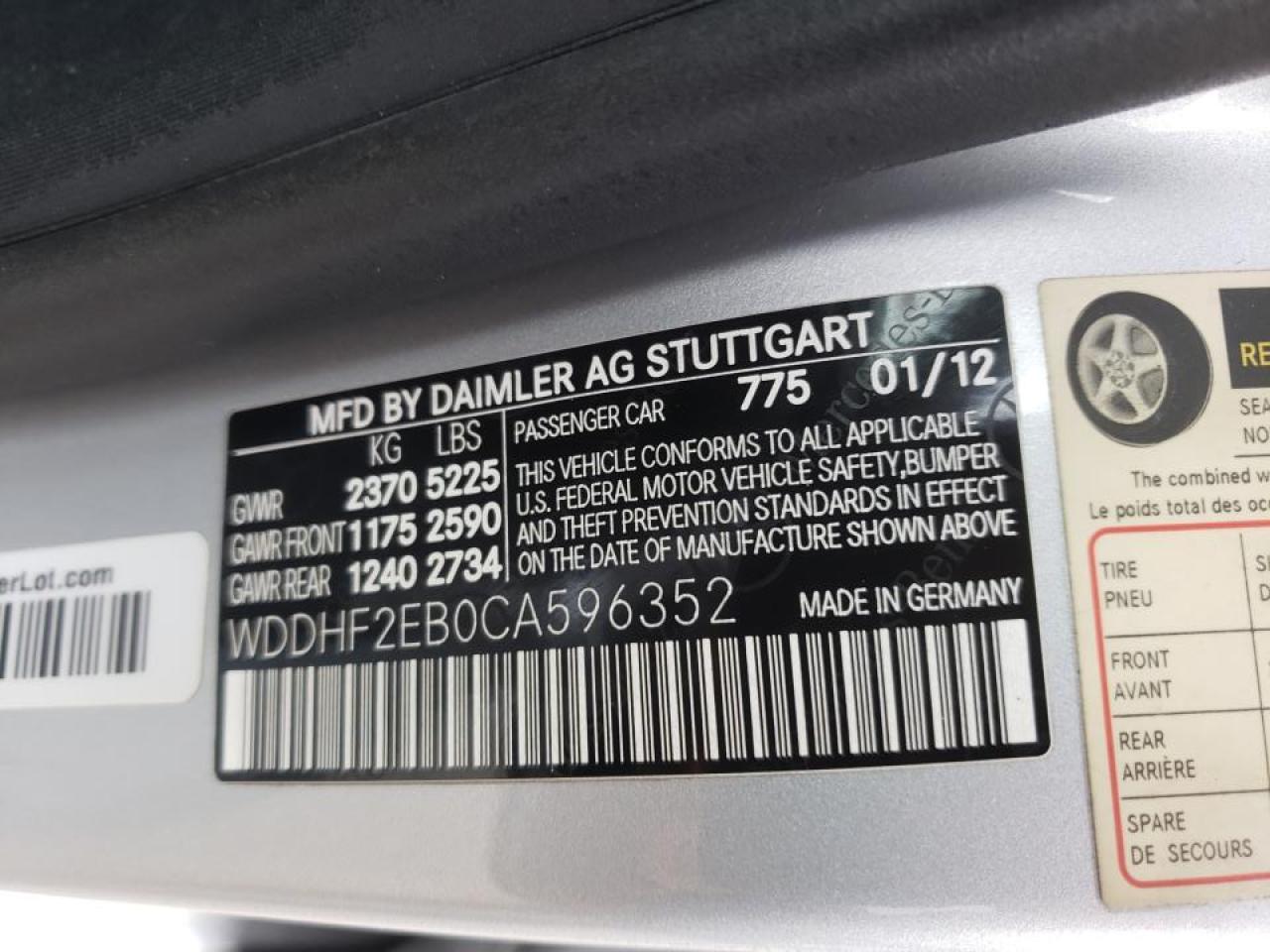 Фото 10 с аукциона – 2012 MERCEDES-BENZ E 350 BLUE с VIN WDDHF2EB0CA596352