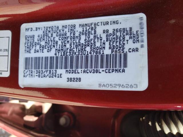 Photo 10 from auction – 2003 TOYOTA CAMRY LE with VIN 4T1BE32K33U147061