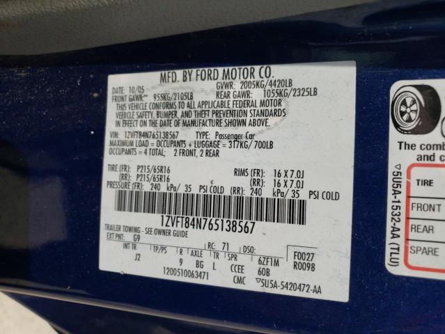 Photo 10 from auction – 2006 FORD MUSTANG with VIN 1ZVFT84N765138567