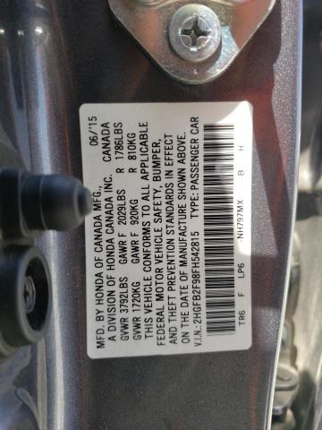 Photo 10 from auction – 2015 HONDA CIVIC EXL with VIN 2HGFB2F98FH542815