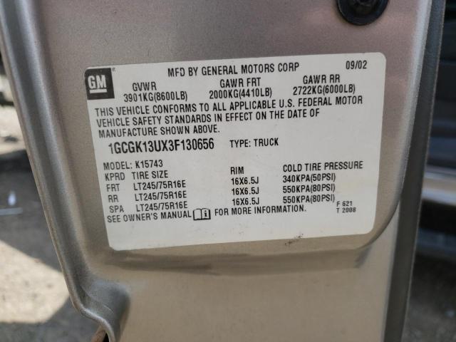 Photo 10 from auction – 2003 CHEVROLET SILVERADO with VIN 1GCGK13UX3F130656