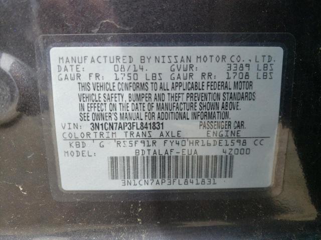 Photo 10 from auction – 2015 NISSAN VERSA S with VIN 3N1CN7AP3FL841831