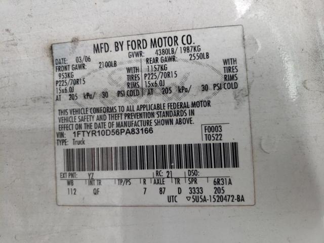 Photo 10 from auction – 2006 FORD RANGER with VIN 1FTYR10D56PA83166