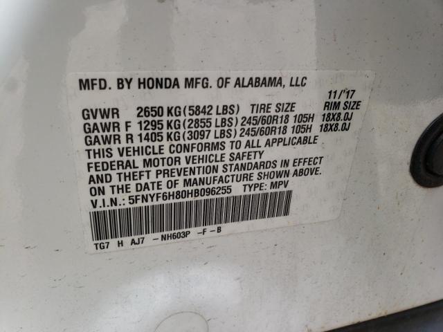 Photo 10 from auction – 2017 HONDA PILOT EXL with VIN 5FNYF6H80HB096255