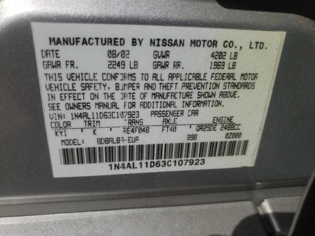 Photo 10 from auction – 2003 NISSAN ALTIMA BAS with VIN 1N4AL11D63C107923