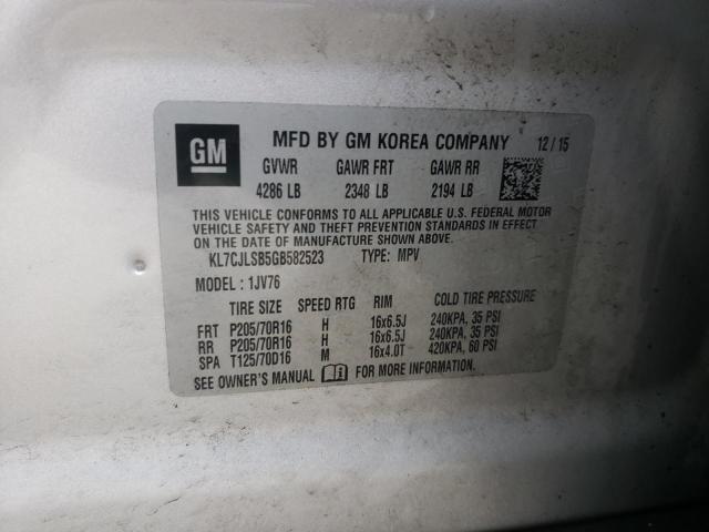 Photo 10 from auction – 2016 CHEVROLET TRAX 1LT with VIN KL7CJLSB5GB582523
