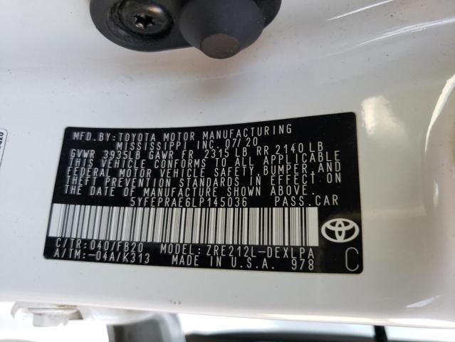 Photo 10 from auction – 2020 TOYOTA COROLLA LE with VIN 5YFEPRAE6LP145036
