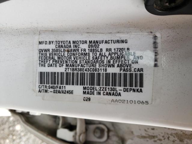Photo 10 from auction – 2003 TOYOTA COROLLA CE with VIN 2T1BR38E43C083118