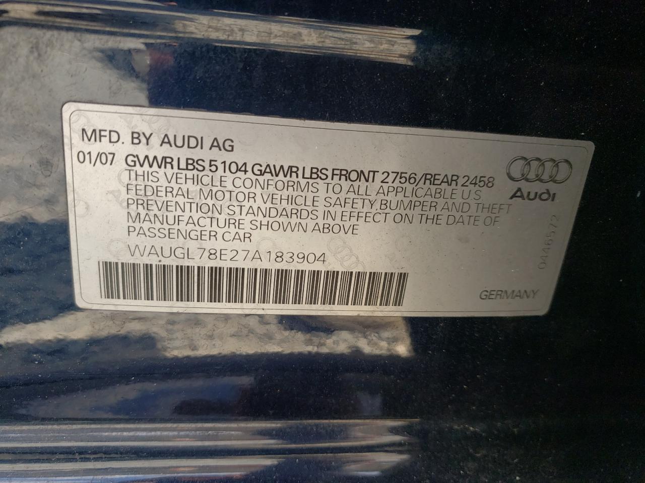 Photo 11 from auction – 2007 AUDI NEW S4 QUA with VIN WAUGL78E27A183904
