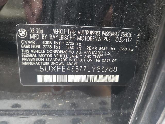 BMW X5 3.0I 2007 with VIN 5UXFE43577LY83788 - Photo from auction