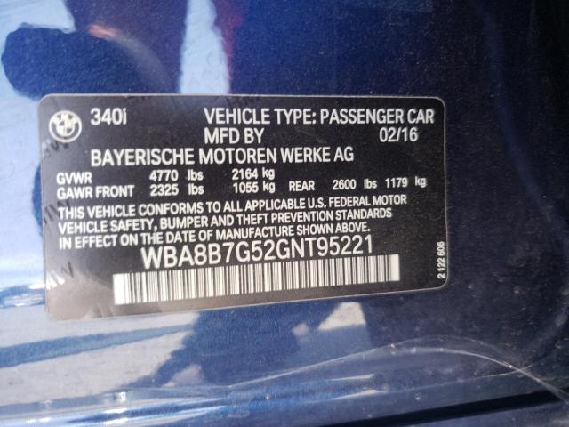 Photo 10 from auction – 2016 BMW 340 XI with VIN WBA8B7G52GNT95221