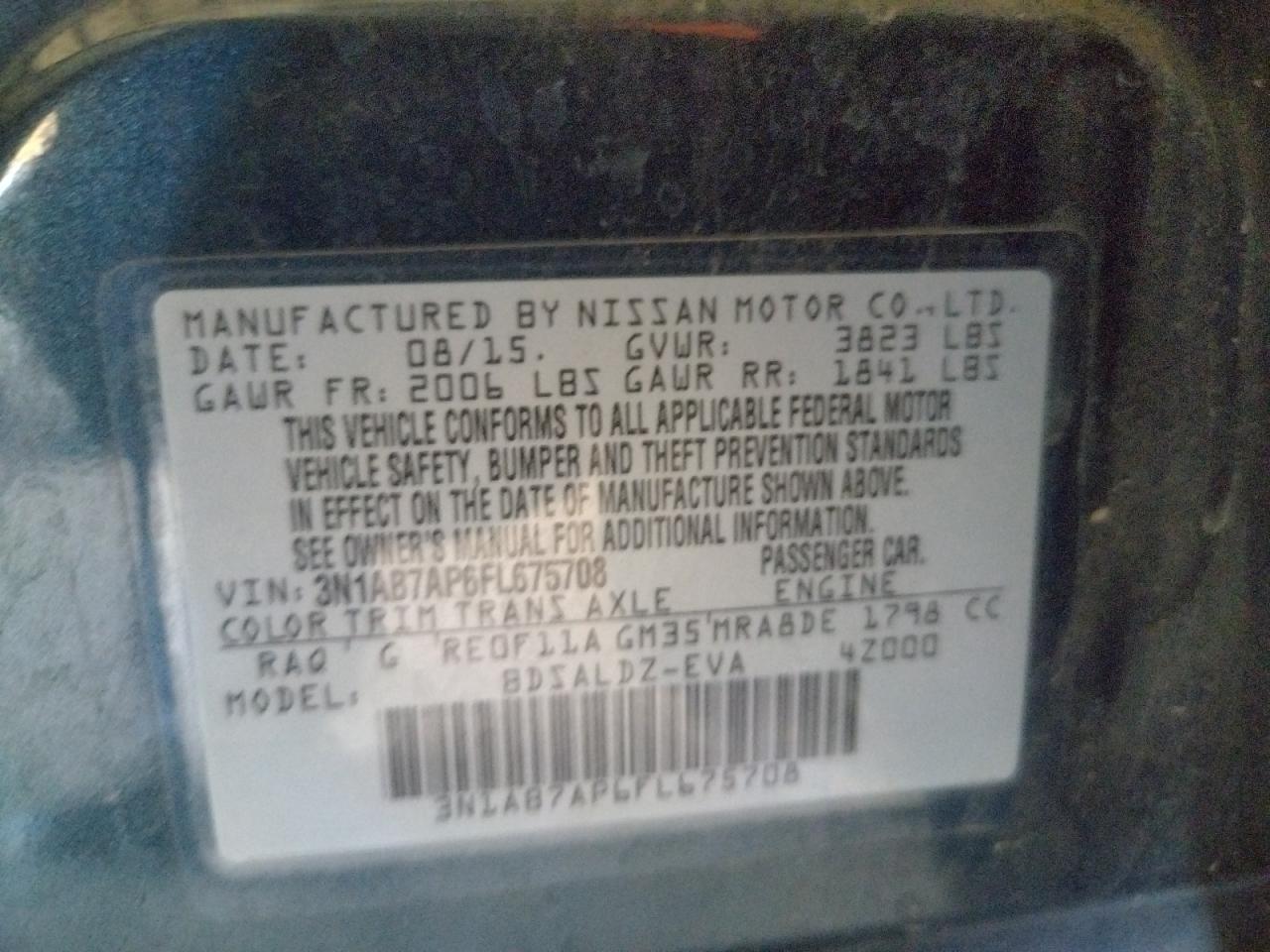 Photo 10 from auction – 2015 NISSAN SENTRA S with VIN 3N1AB7AP6FL675708