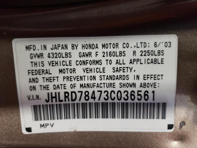Photo 10 from auction – 2003 HONDA CR-V LX with VIN JHLRD78473C036561