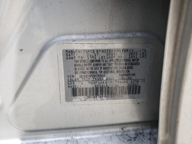 Photo 10 from auction – 2017 NISSAN SENTRA S with VIN 3N1AB7AP2HY359910