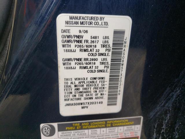 Photo 10 from auction – 2007 INFINITI FX35 with VIN JNRAS08W57X203149