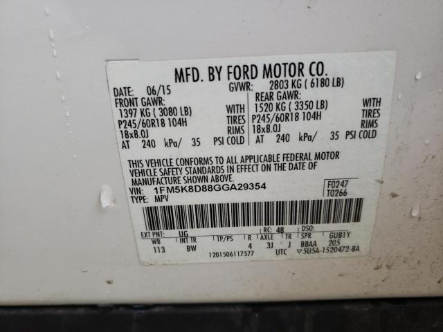 Photo 10 from auction – 2016 FORD EXPLORER X with VIN 1FM5K8D88GGA29354