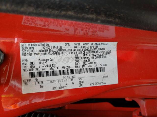 Photo 10 from auction – 2012 FORD FOCUS SE with VIN 1FAHP3K27CL270978