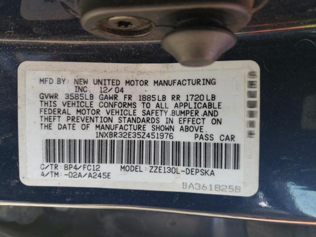 Photo 10 from auction – 2005 TOYOTA COROLLA CE with VIN 1NXBR32E35Z451976