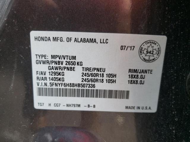 Photo 10 from auction – 2017 HONDA PILOT EXL with VIN 5FNYF6H88HB507336