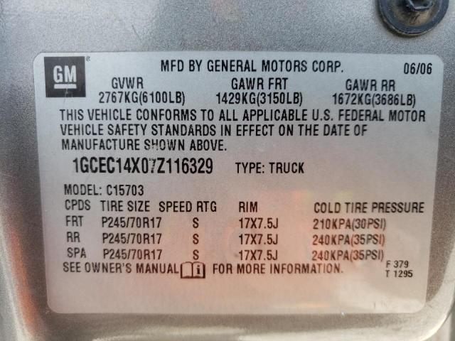 Photo 10 from auction – 2007 CHEVROLET SILVERADO with VIN 1GCEC14X07Z116329
